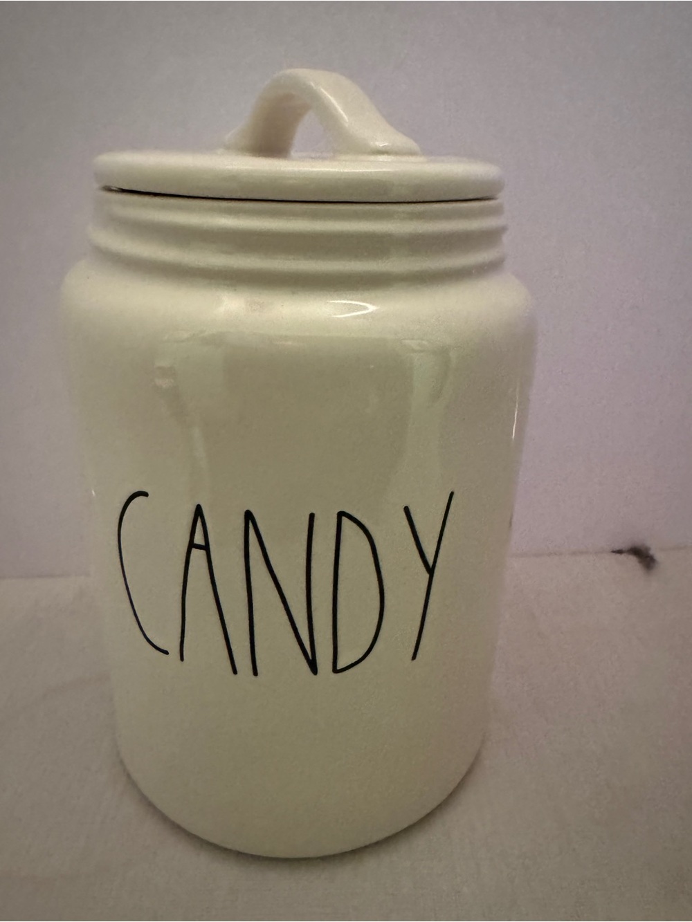 Rae Dunn "CANDY" White Ceramic Candy Jar Canister w/ Lid 10" Farmhouse